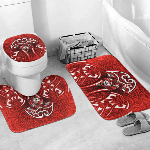 St George Illawarra Dragons Rugby Bathroom Set Polynesian Tribal Dragon Warrior Red Pattern