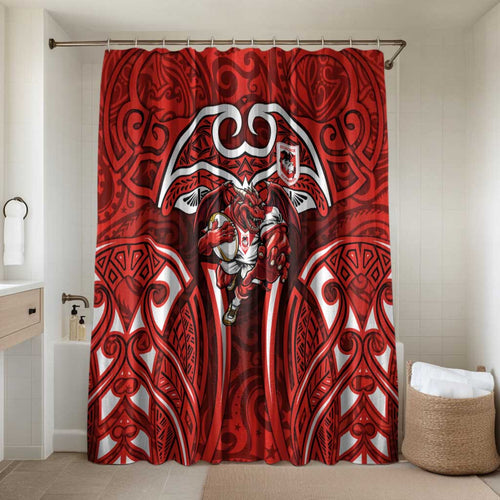St George Illawarra Dragons Rugby Bathroom Set Polynesian Tribal Dragon Warrior Red Pattern