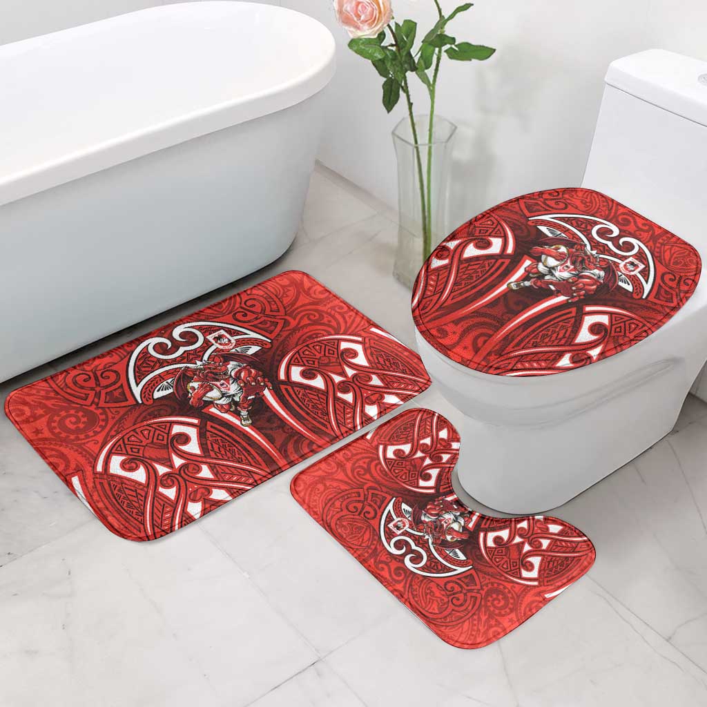 St George Illawarra Dragons Rugby Bathroom Set Polynesian Tribal Dragon Warrior Red Pattern