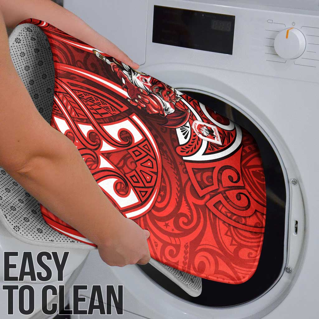 St George Illawarra Dragons Rugby Bathroom Set Polynesian Tribal Dragon Warrior Red Pattern