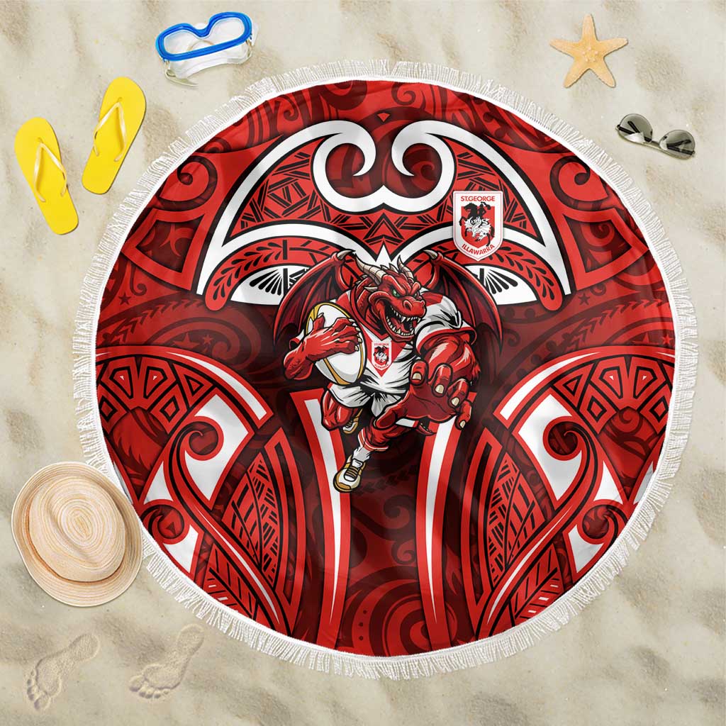 St George Illawarra Dragons Rugby Beach Blanket Polynesian Tribal Dragon Warrior Red Pattern
