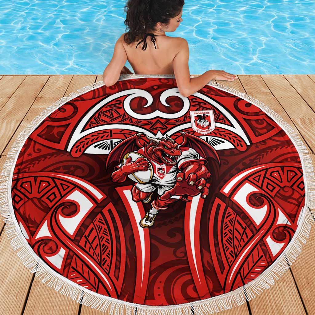 St George Illawarra Dragons Rugby Beach Blanket Polynesian Tribal Dragon Warrior Red Pattern