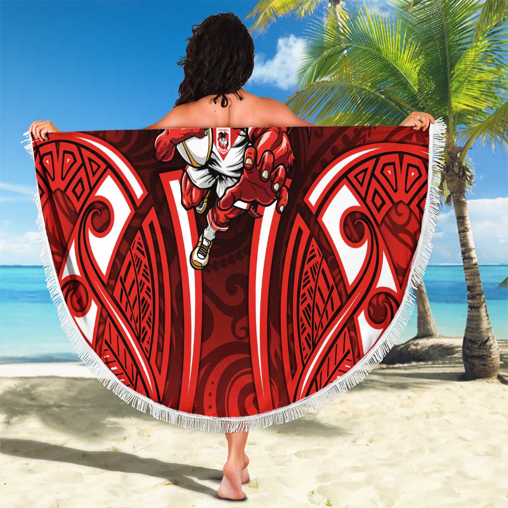 St George Illawarra Dragons Rugby Beach Blanket Polynesian Tribal Dragon Warrior Red Pattern
