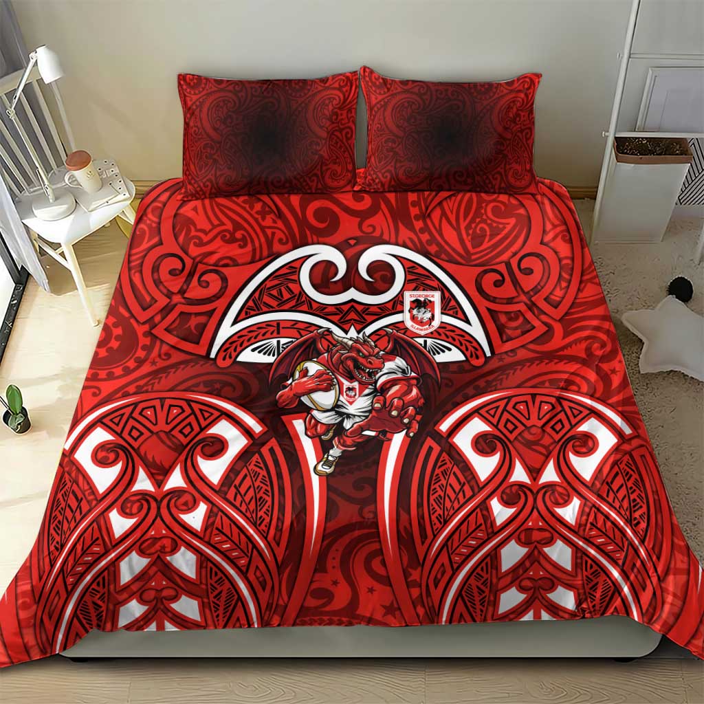 St George Illawarra Dragons Rugby Bedding Set Polynesian Tribal Dragon Warrior Red Pattern