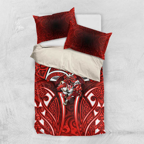 St George Illawarra Dragons Rugby Bedding Set Polynesian Tribal Dragon Warrior Red Pattern