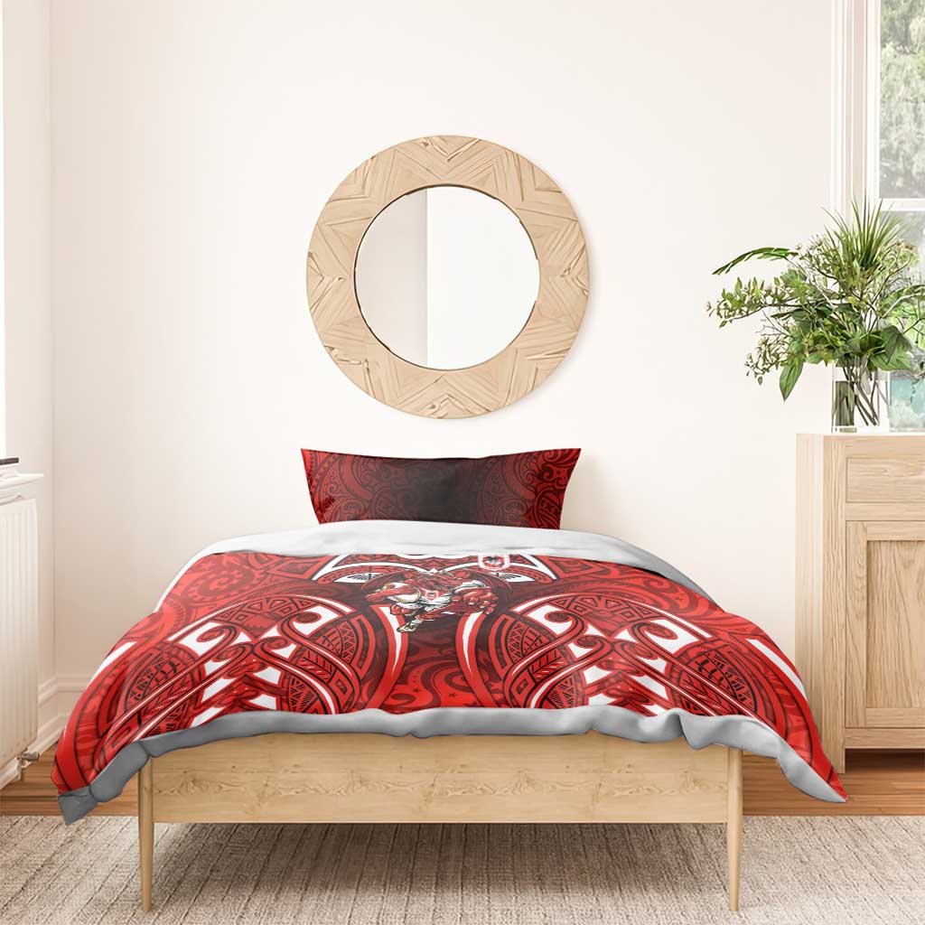St George Illawarra Dragons Rugby Bedding Set Polynesian Tribal Dragon Warrior Red Pattern