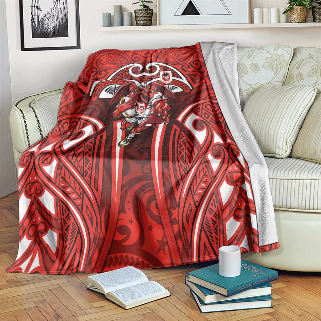 St George Illawarra Dragons Rugby Blanket Polynesian Tribal Dragon Warrior Red Pattern