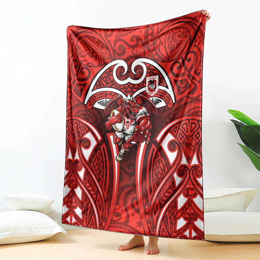 St George Illawarra Dragons Rugby Blanket Polynesian Tribal Dragon Warrior Red Pattern