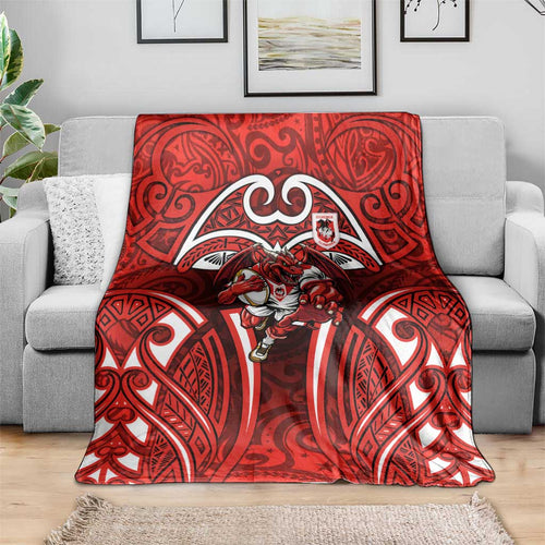St George Illawarra Dragons Rugby Blanket Polynesian Tribal Dragon Warrior Red Pattern