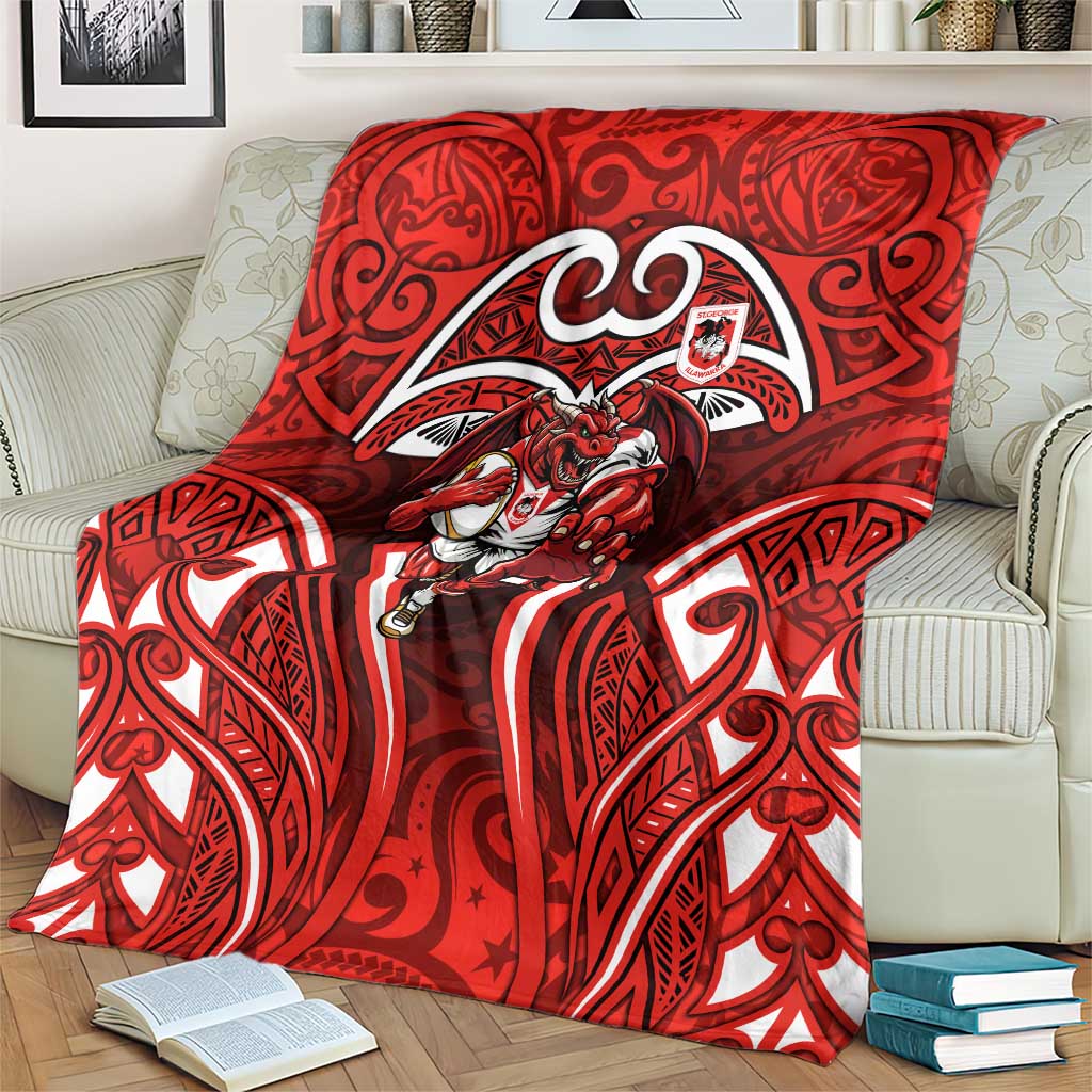 St George Illawarra Dragons Rugby Blanket Polynesian Tribal Dragon Warrior Red Pattern