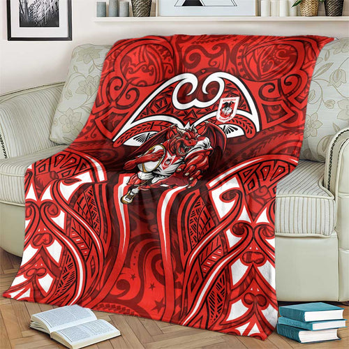 St George Illawarra Dragons Rugby Blanket Polynesian Tribal Dragon Warrior Red Pattern