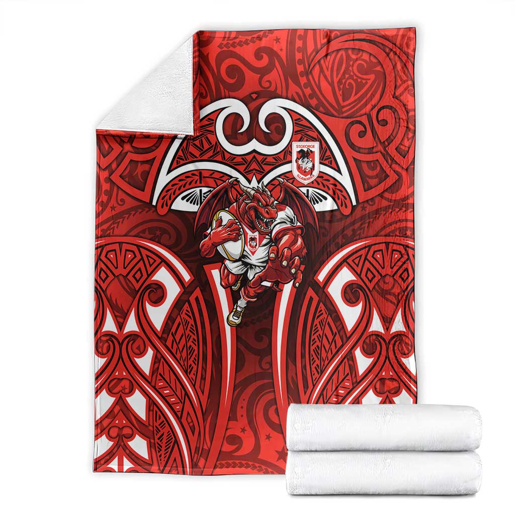St George Illawarra Dragons Rugby Blanket Polynesian Tribal Dragon Warrior Red Pattern