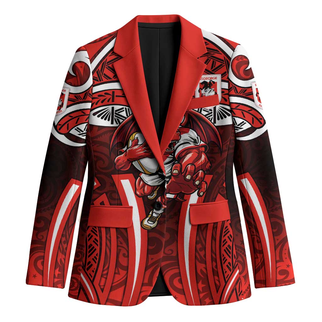 St George Illawarra Dragons Rugby Blazer Polynesian Tribal Dragon Warrior Red Pattern