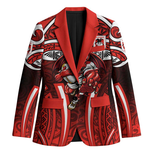 St George Illawarra Dragons Rugby Blazer Polynesian Tribal Dragon Warrior Red Pattern