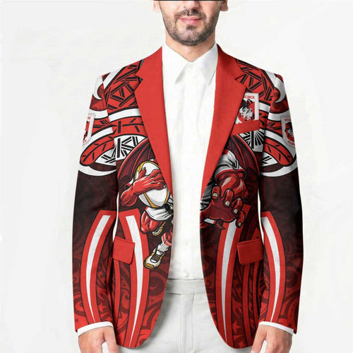 St George Illawarra Dragons Rugby Blazer Polynesian Tribal Dragon Warrior Red Pattern