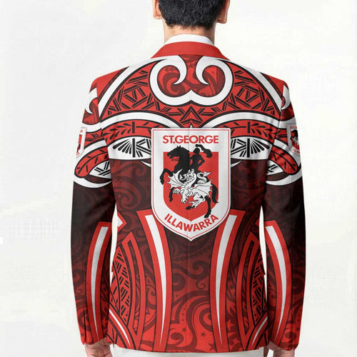 St George Illawarra Dragons Rugby Blazer Polynesian Tribal Dragon Warrior Red Pattern