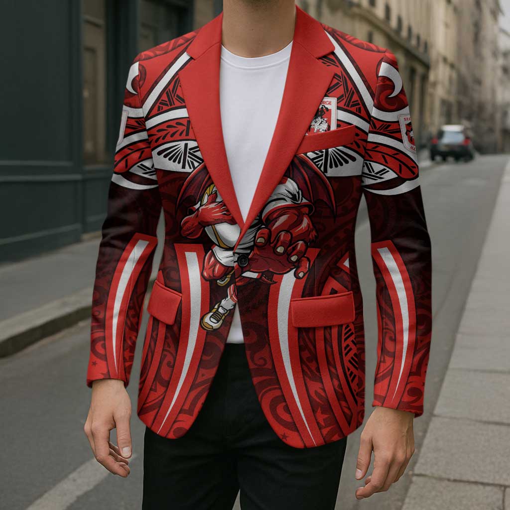 St George Illawarra Dragons Rugby Blazer Polynesian Tribal Dragon Warrior Red Pattern