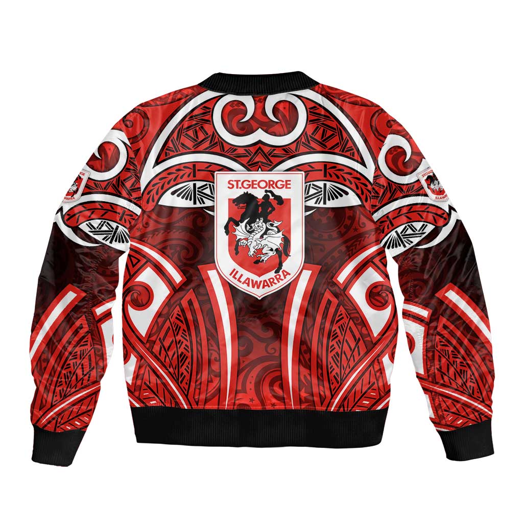 St George Illawarra Dragons Rugby Bomber Jacket Polynesian Tribal Dragon Warrior Red Pattern