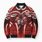 St George Illawarra Dragons Rugby Bomber Puffer Jacket Polynesian Tribal Dragon Warrior Red Pattern