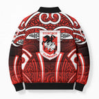St George Illawarra Dragons Rugby Bomber Puffer Jacket Polynesian Tribal Dragon Warrior Red Pattern