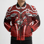 St George Illawarra Dragons Rugby Bomber Puffer Jacket Polynesian Tribal Dragon Warrior Red Pattern