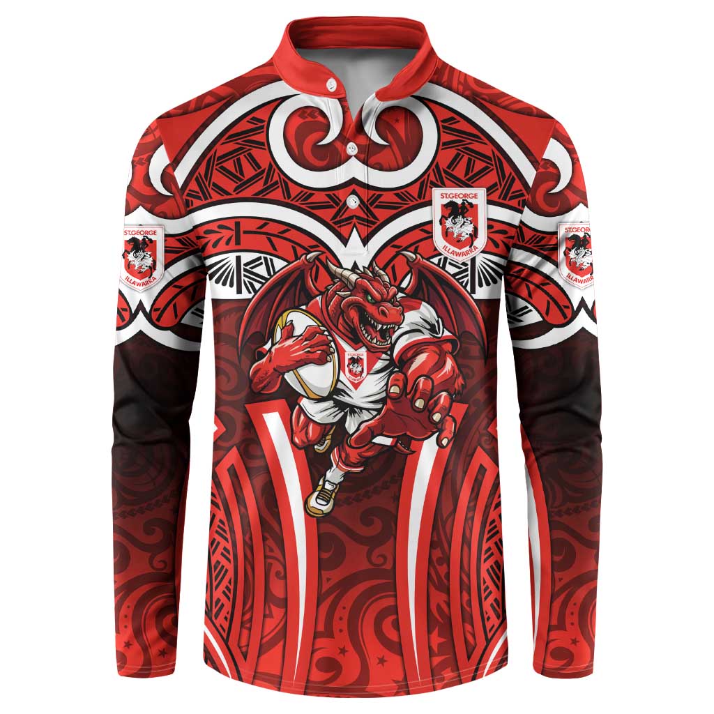 St George Illawarra Dragons Rugby Button Sweatshirt Polynesian Tribal Dragon Warrior Red Pattern