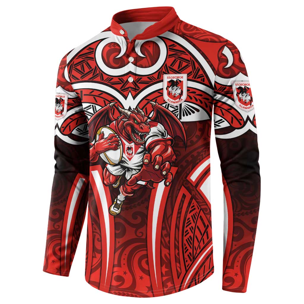 St George Illawarra Dragons Rugby Button Sweatshirt Polynesian Tribal Dragon Warrior Red Pattern