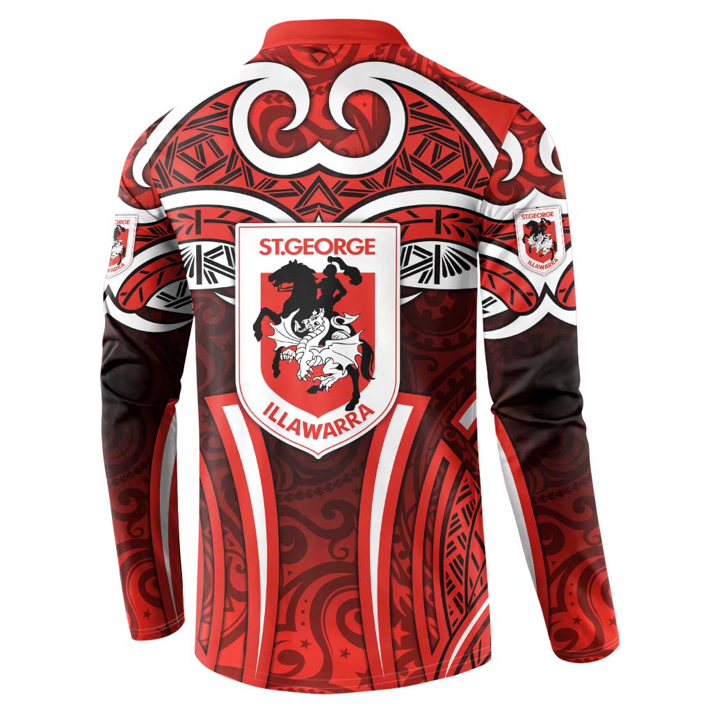 St George Illawarra Dragons Rugby Button Sweatshirt Polynesian Tribal Dragon Warrior Red Pattern