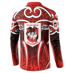 St George Illawarra Dragons Rugby Button Sweatshirt Polynesian Tribal Dragon Warrior Red Pattern