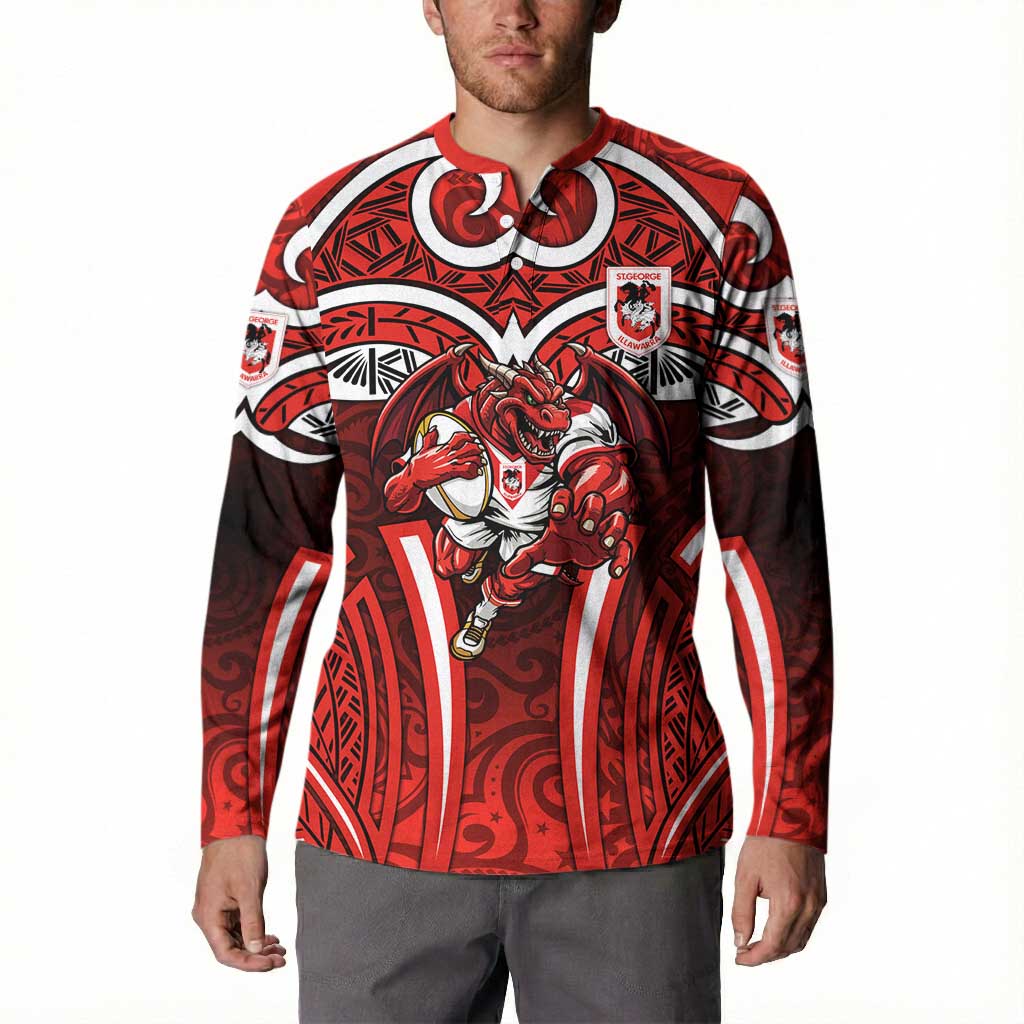 St George Illawarra Dragons Rugby Button Sweatshirt Polynesian Tribal Dragon Warrior Red Pattern