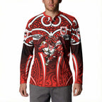 St George Illawarra Dragons Rugby Button Sweatshirt Polynesian Tribal Dragon Warrior Red Pattern