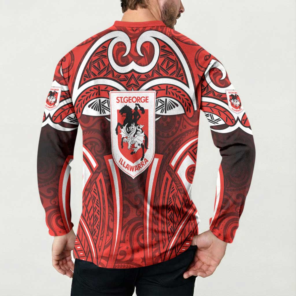 St George Illawarra Dragons Rugby Button Sweatshirt Polynesian Tribal Dragon Warrior Red Pattern