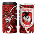 St George Illawarra Dragons Rugby 4 in 1 Can Cooler Tumbler Polynesian Tribal Dragon Warrior Red Pattern