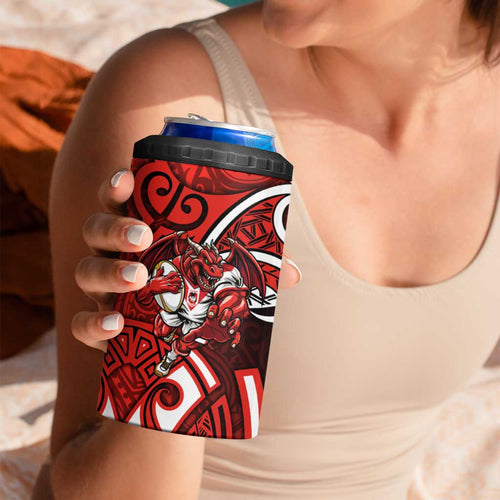St George Illawarra Dragons Rugby 4 in 1 Can Cooler Tumbler Polynesian Tribal Dragon Warrior Red Pattern