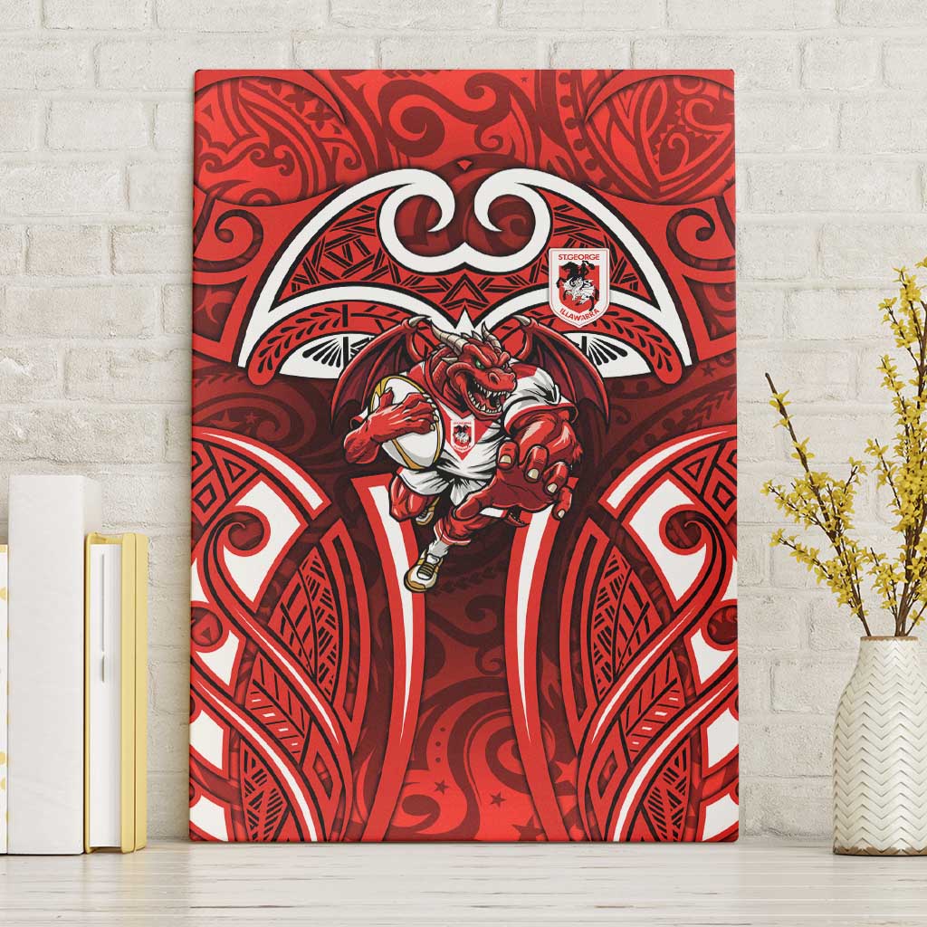 St George Illawarra Dragons Rugby Canvas Wall Art Polynesian Tribal Dragon Warrior Red Pattern