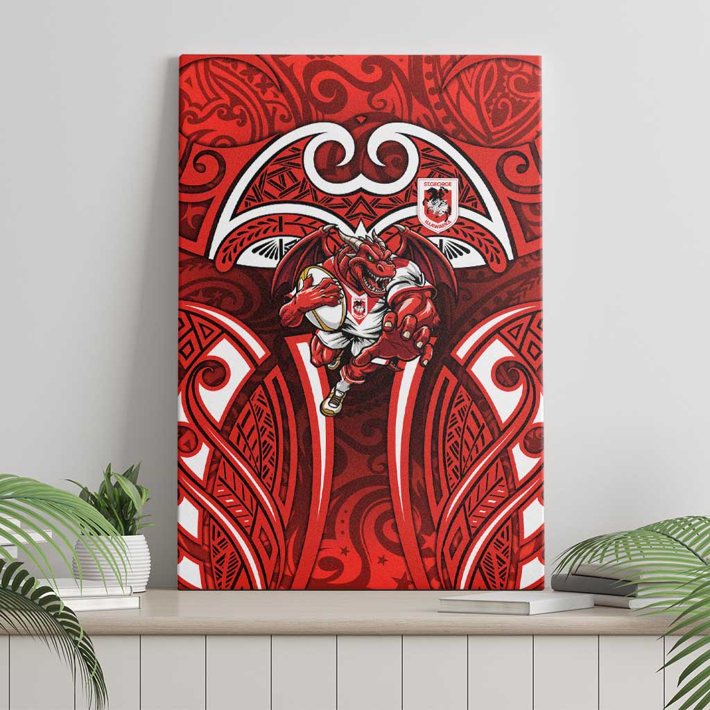 St George Illawarra Dragons Rugby Canvas Wall Art Polynesian Tribal Dragon Warrior Red Pattern