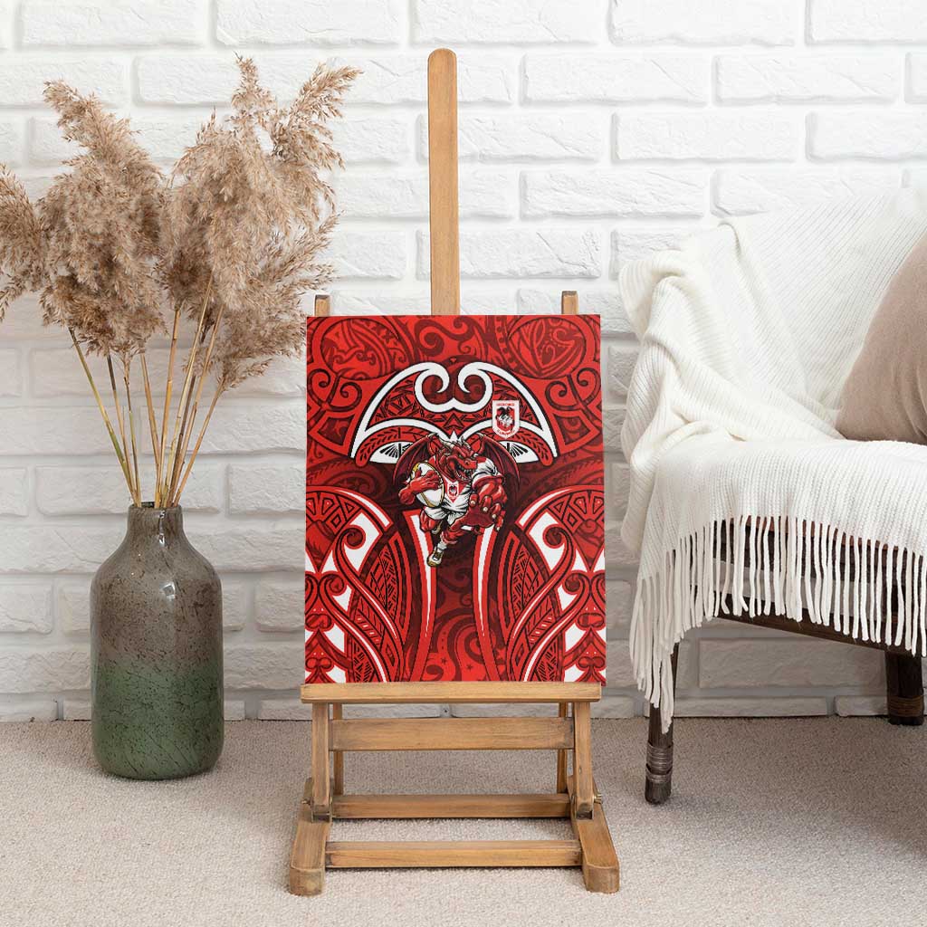 St George Illawarra Dragons Rugby Canvas Wall Art Polynesian Tribal Dragon Warrior Red Pattern