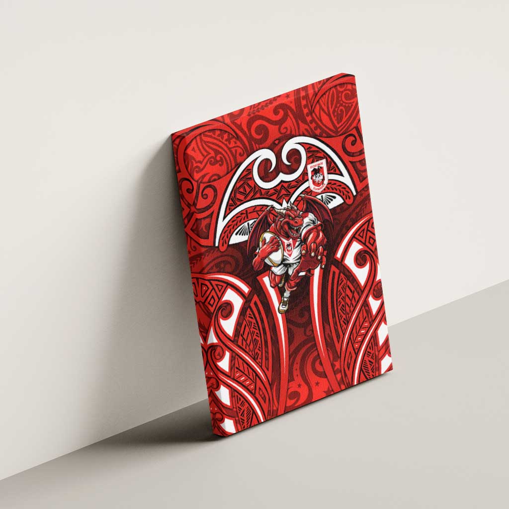 St George Illawarra Dragons Rugby Canvas Wall Art Polynesian Tribal Dragon Warrior Red Pattern
