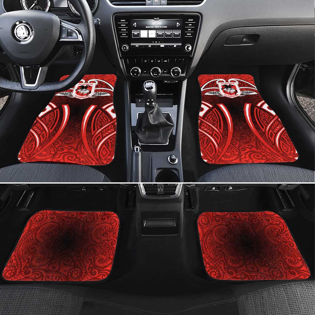 St George Illawarra Dragons Rugby Car Mats Polynesian Tribal Dragon Warrior Red Pattern