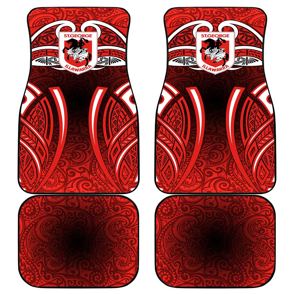 St George Illawarra Dragons Rugby Car Mats Polynesian Tribal Dragon Warrior Red Pattern