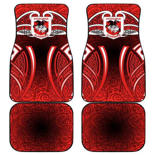 St George Illawarra Dragons Rugby Car Mats Polynesian Tribal Dragon Warrior Red Pattern