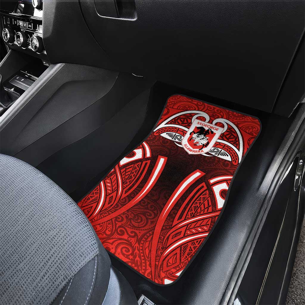 St George Illawarra Dragons Rugby Car Mats Polynesian Tribal Dragon Warrior Red Pattern
