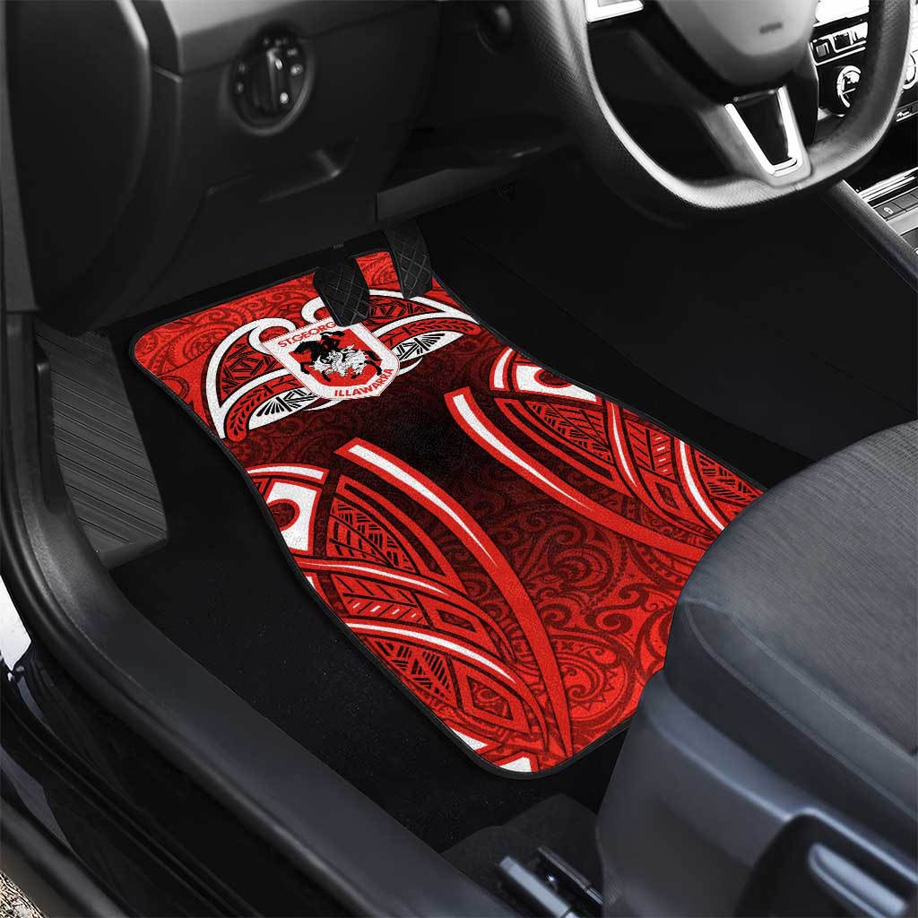 St George Illawarra Dragons Rugby Car Mats Polynesian Tribal Dragon Warrior Red Pattern