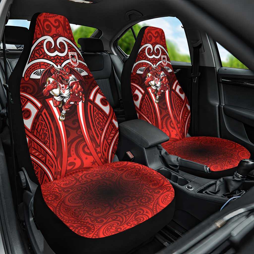 St George Illawarra Dragons Rugby Car Seat Cover Polynesian Tribal Dragon Warrior Red Pattern