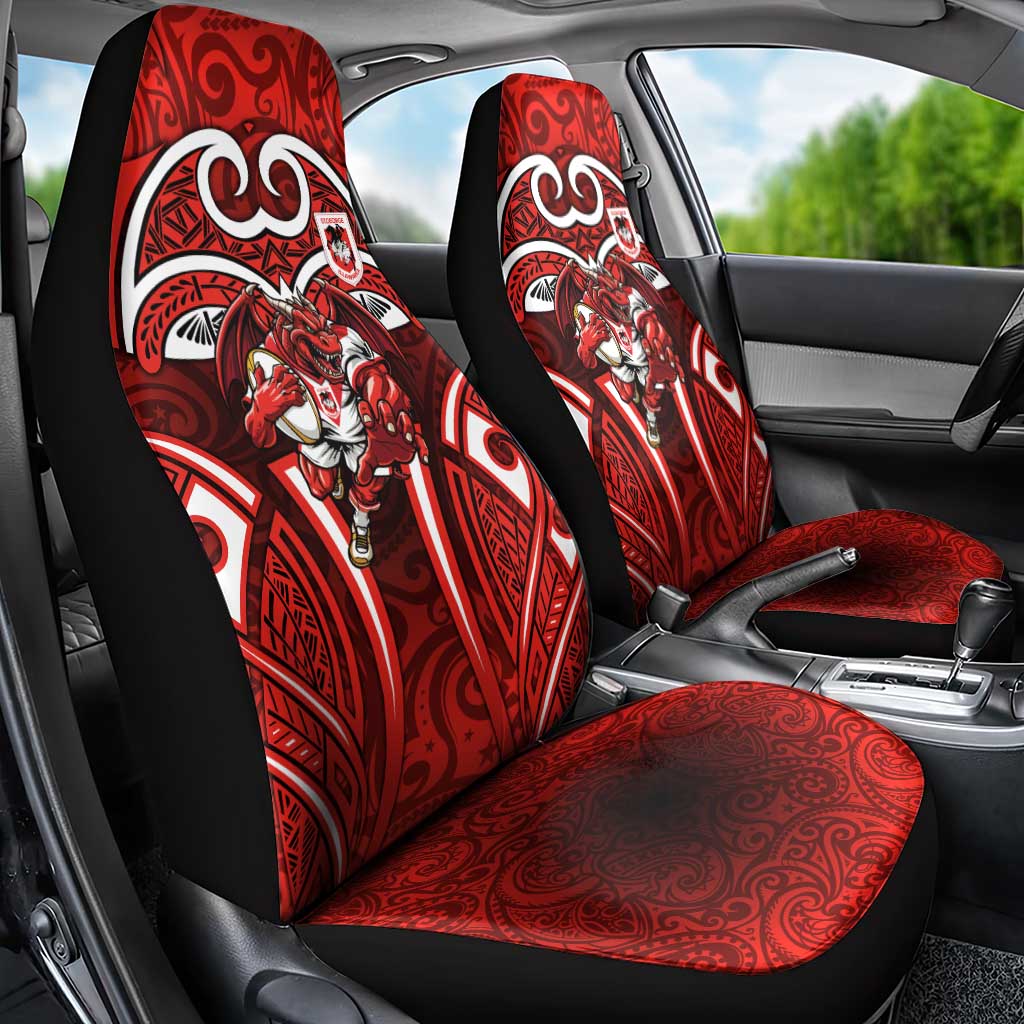 St George Illawarra Dragons Rugby Car Seat Cover Polynesian Tribal Dragon Warrior Red Pattern