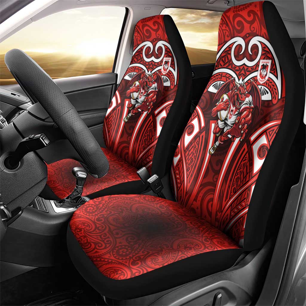 St George Illawarra Dragons Rugby Car Seat Cover Polynesian Tribal Dragon Warrior Red Pattern