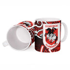 St George Illawarra Dragons Rugby Ceramic Mug Polynesian Tribal Dragon Warrior Red Pattern
