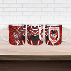St George Illawarra Dragons Rugby Ceramic Mug Polynesian Tribal Dragon Warrior Red Pattern