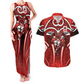 St George Illawarra Dragons Rugby Couples Matching Tank Maxi Dress and Hawaiian Shirt Polynesian Tribal Dragon Warrior Red Pattern