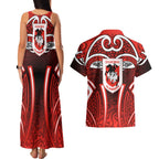 St George Illawarra Dragons Rugby Couples Matching Tank Maxi Dress and Hawaiian Shirt Polynesian Tribal Dragon Warrior Red Pattern